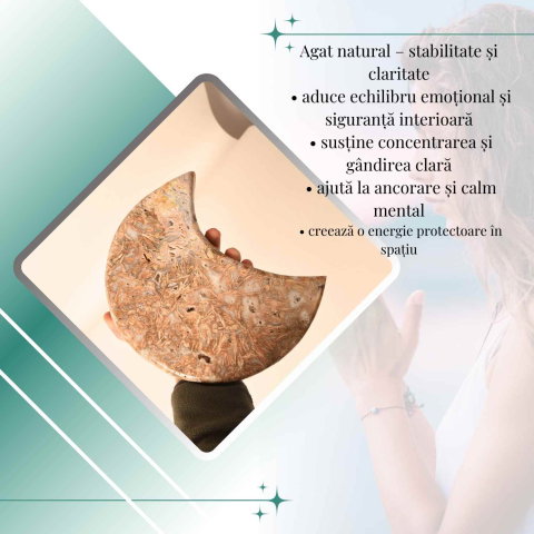 Semiluna decorativa din Agat natural cu incluziuni fibroase – sculptata manual in Brazilia [4]