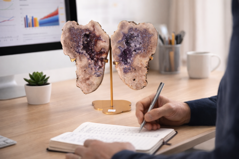 Pereche aripi din ametist roz cu geoda activa – sculptata manual Brazilia [3]