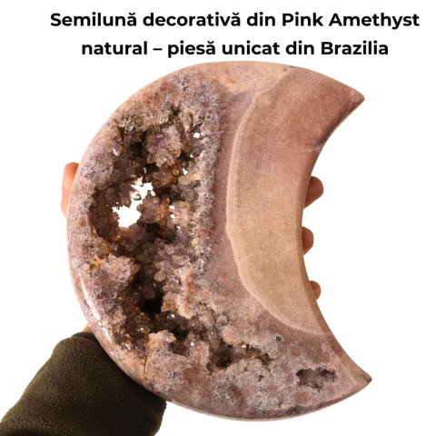 Semiluna decorativa din Pink Amethyst natural – piesa unicat sculptata manual, Brazilia [2]