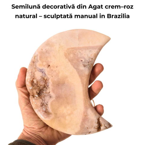 Semiluna decorativa din Agat crem-roz natural – sculptata manual in Brazilia 1.1 kg [3]