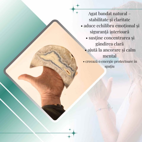 Semiluna decorativa din Agat bandat natural – sculptata manual, Brazilia | Piesa unicat [4]