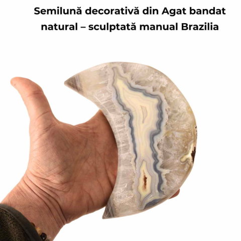 Semiluna decorativa din Agat bandat natural – sculptata manual, Brazilia | Piesa unicat [3]