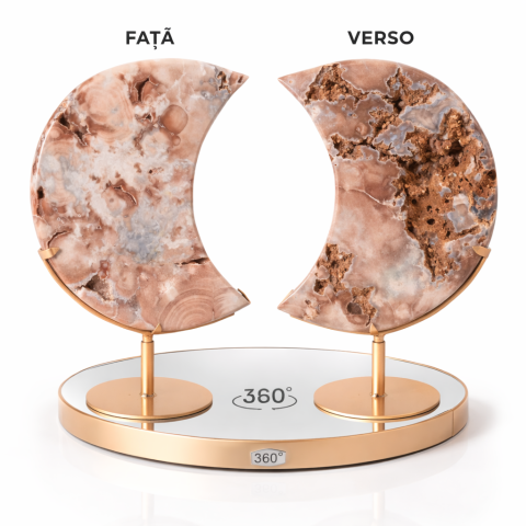 Semiluna Pink Amethyst – Agat roz natural cu cuart si calcedonie, piesa statement din Brazilia [5]