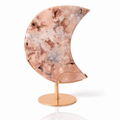 Cristale și Pietre Semiprețioase - Semiluna Pink Amethyst – Agat roz natural cu cuart si calcedonie, piesa statement din Brazilia