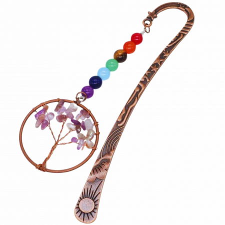  Semn de Carte cu Arborele Vietii si Cele 7 Chakre, Decorat cu Pietricele de Ametist - Un Cadou Spiritual Inedit [5]