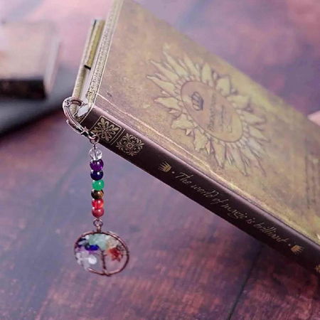  Semn de Carte cu Arborele Vietii si Cele 7 Chakre, Decorat cu Pietricele de Ametist - Un Cadou Spiritual Inedit [6]