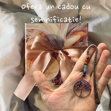  Semn de Carte cu Arborele Vietii si Cele 7 Chakre, Decorat cu Pietricele de Ametist - Un Cadou Spiritual Inedit [4]