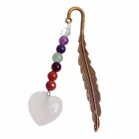 Îngeri și Simboluri Spirituale - Semn de Carte Energetic cu Cele 7 Chakre si Inimioara din Cuart Roz - Cadoul Spiritual Ideal pentru Iubitorii de Carti