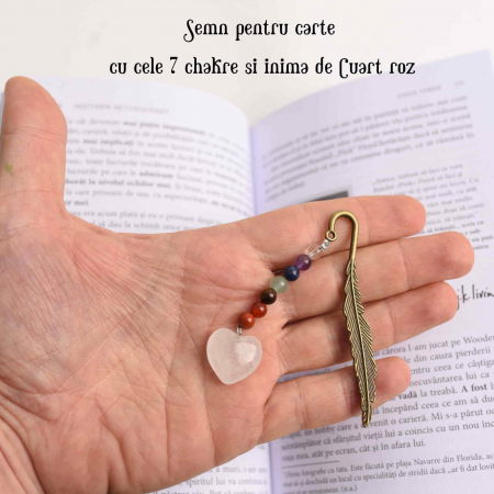 Semn de Carte Energetic cu Cele 7 Chakre si Inimioara din Cuart Roz - Cadoul Spiritual Ideal pentru Iubitorii de Carti [3]