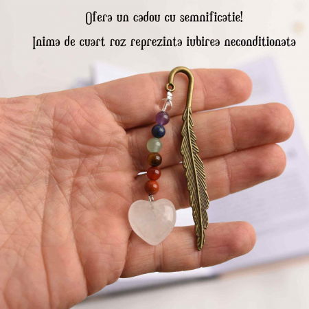 Semn de Carte Energetic cu Cele 7 Chakre si Inimioara din Cuart Roz - Cadoul Spiritual Ideal pentru Iubitorii de Carti [2]