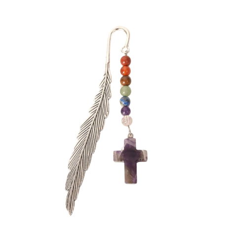 Capricorn - Semn de carte cu piatra naturala de Ametist, Cruce si 7 Chakre