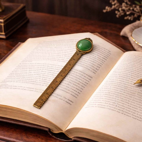 Semn de Carte Elegant cu Piatra Naturala de Aventurin Verde si Alama [3]