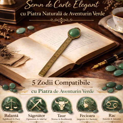 Semn de Carte Elegant cu Piatra Naturala de Aventurin Verde si Alama [2]