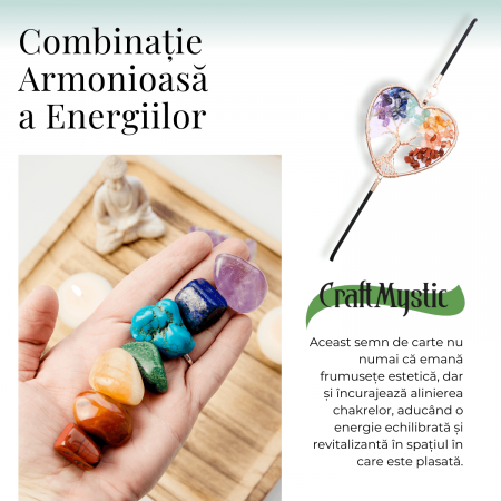 Semn de Carte Elastic cu Cristale Chakra - Forma Inima, Metal Vintage [6]