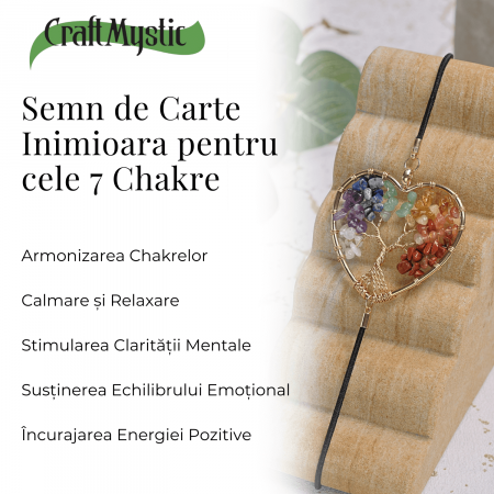 Semn de Carte Elastic cu Cristale Chakra - Forma Inima, Metal Vintage [3]