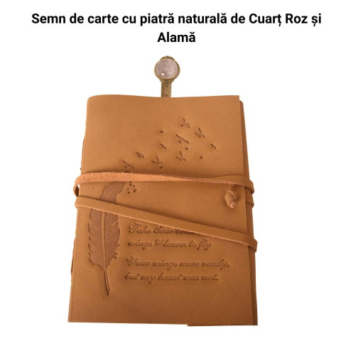 Semn de Carte Elegant cu Piatra Naturala de Cuart Roz si Alama [1]