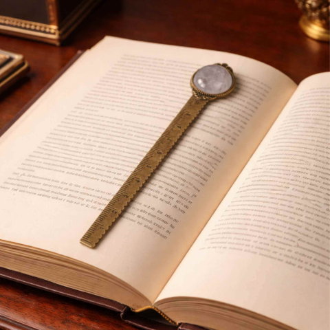 Semn de Carte Elegant cu Piatra Naturala de Cuart Roz si Alama [4]