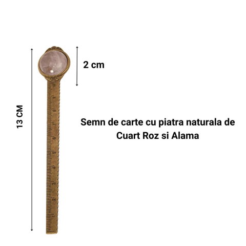 Semn de Carte Elegant cu Piatra Naturala de Cuart Roz si Alama [3]