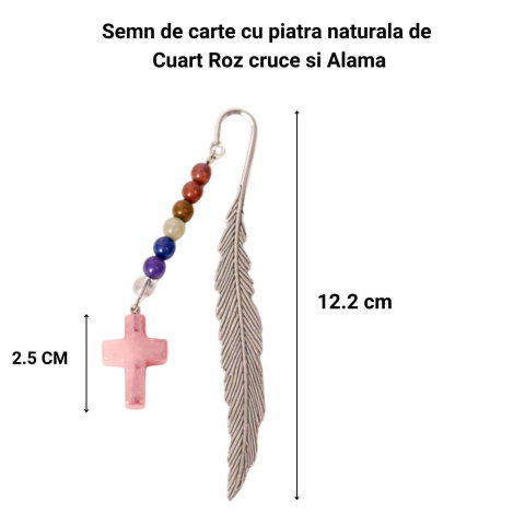 Semn de Carte cu Cruce din Cuart Roz si Pietrele celor 7 Chakre [3]