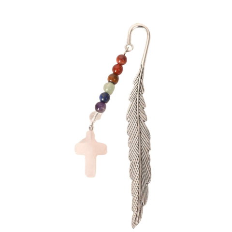 Semn de Carte cu Cruce din Cuart Roz si Pietrele celor 7 Chakre [5]