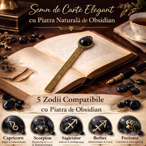 Semn de Carte Elegant cu Piatra Naturala de Obsidian si Alama [2]