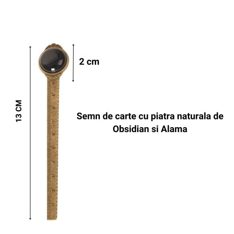 Semn de Carte Elegant cu Piatra Naturala de Obsidian si Alama [3]