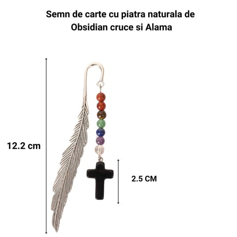Semn de Carte cu Cruce din Obsidian si Pietrele celor 7 Chakre [3]