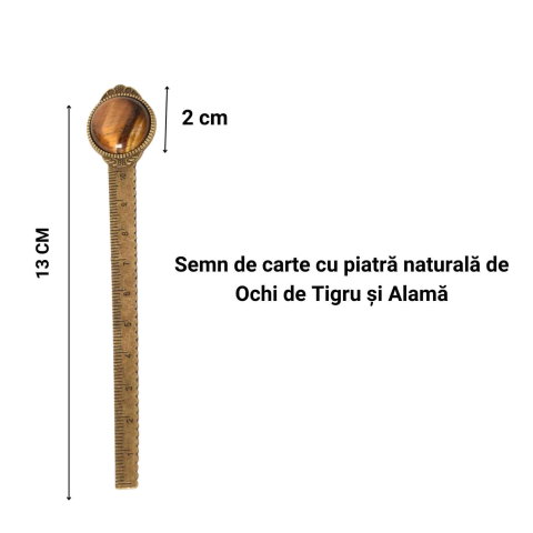 Semn de Carte Vintage cu Piatra Naturala Ochi de Tigru si Alama [3]