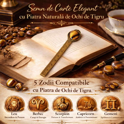 Semn de Carte Vintage cu Piatra Naturala Ochi de Tigru si Alama [2]