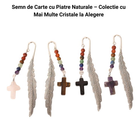 Semn de carte cu piatra naturala de Ochi de Tigru, Cruce si 7 Chakre [5]