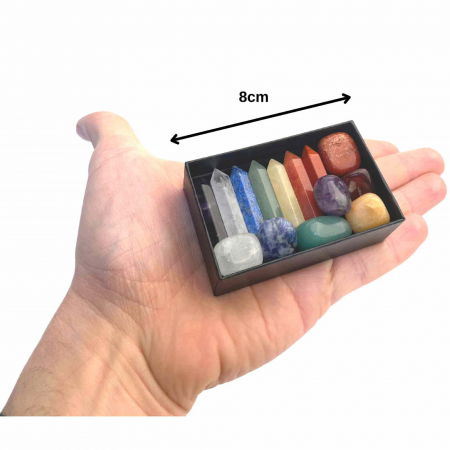 Mini Set cu 7 mini pietre semipretioase polisate si 7 cristale semipretioase hexagonale naturale - cristale vindecatoare pentru meditatie, ameliorarea anxietatii, yoga [1]