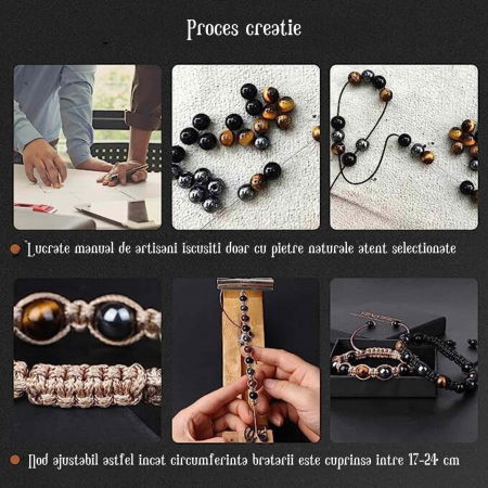Set 2 bratari cu tripla protectie cu margele 8mm din Ochi de tigru, obsidian negru si hematit - Pentru barbati, femei, copii - Lucrate manual aduc noroc, prosperitate si fericire [5]