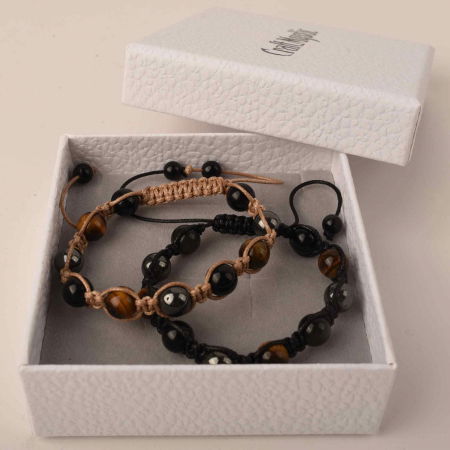 Set 2 bratari cu tripla protectie cu margele 8mm din Ochi de tigru, obsidian negru si hematit - Pentru barbati, femei, copii - Lucrate manual aduc noroc, prosperitate si fericire [4]