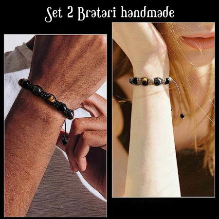Set 2 bratari cu tripla protectie cu margele 8mm din Ochi de tigru, obsidian negru si hematit - Pentru barbati, femei, copii - Lucrate manual aduc noroc, prosperitate si fericire [1]