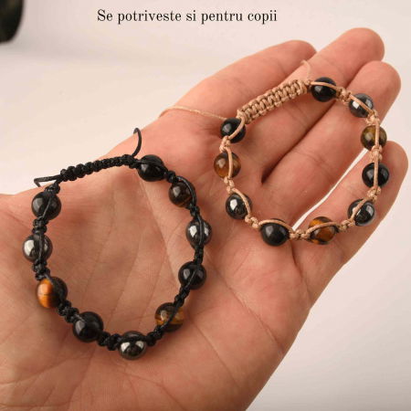 Set 2 bratari cu tripla protectie cu margele 8mm din Ochi de tigru, obsidian negru si hematit - Pentru barbati, femei, copii - Lucrate manual aduc noroc, prosperitate si fericire [3]
