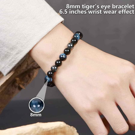 Set 3 Bratari cu Tripla Protectie, Bratara cu Margele de Cristal Vindecator de 8 mm, Bratara din Obsidian Hematit Ochi de Tigru Albastru Rosu pentru Femei si Barbati [3]