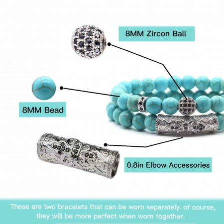 Set 2 Bratari din Turcoaz, Margele de Cristal de Vindecare de 8MM Lucrate Manual, Bratara Ajustabila - Bijuterii din Turcoaz pentru Noroc, Prosperitate si Fericire Simbol al Tineretului si Vitalitatii [3]