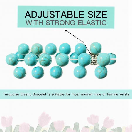 Set 2 Bratari din Turcoaz, Margele de Cristal de Vindecare de 8MM Lucrate Manual, Bratara Ajustabila - Bijuterii din Turcoaz pentru Noroc, Prosperitate si Fericire Simbol al Tineretului si Vitalitatii [5]