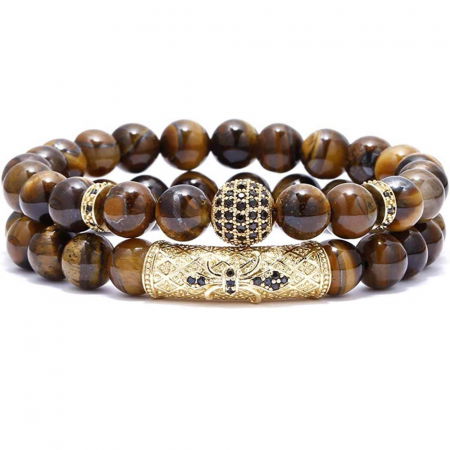 Bijuterii Semiprețioase - Set 2 Bratari elastice cu pietre semipretioase ochi de tigru de 8 mm – bratara pentru meditatie, yoga, reiki.