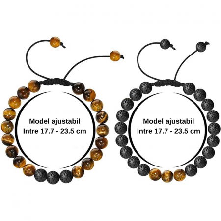 Set 2 bratari reglabile din piatra naturala ochi de tigru si piatra de lava neagra 8mm - Bratara vindecatoare, aromaterapie, difuzor de uleiuri esentiale [3]