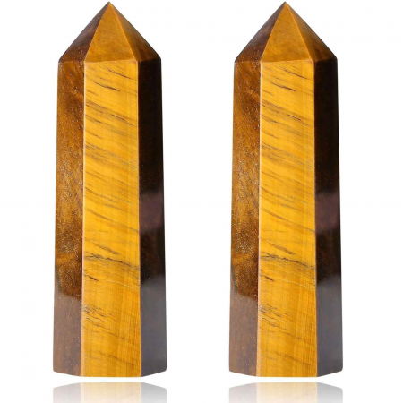 Set 2 turnuri din cristale semipretiose vindecatoare hexagonale Ochi de tigru - Obelisc cu inaltimea de 6 cm [2]