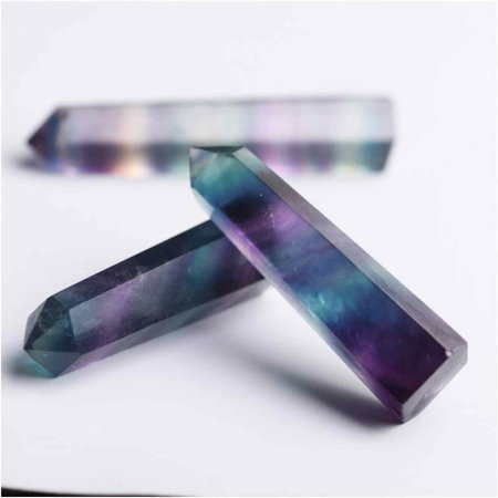 Set 2 turnuri din cristale semipretiose vindecatore hexagonale Fluorit curcubeu - Obelisc cu inaltimea de 5 cm [5]