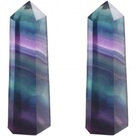 Vârfuri de Cristal - Set 2 turnuri din cristale semipretiose vindecatore hexagonale Fluorit curcubeu - Obelisc cu inaltimea de 5 cm