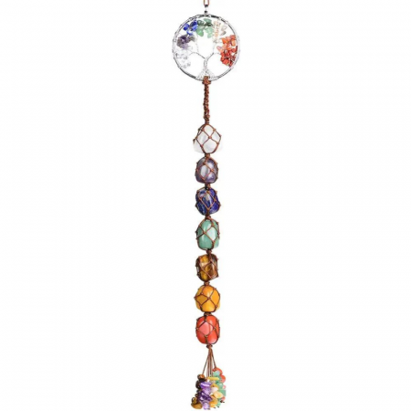 Ornamente de Agățat din Cristale - Ornament de agatat tematica pietre chakra - Contine arborele vietii lucrat manual cu pietre semipretioase si cristale vindecatoare a celor 7 chakre