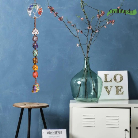 Ornament de agatat tematica pietre chakra - Contine arborele vietii lucrat manual cu pietre semipretioase si cristale vindecatoare a celor 7 chakre [4]