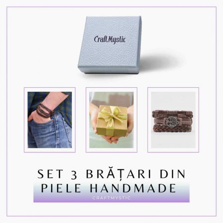 Set 3 Brățări Inedite cu Arborele Vieții si piele sintetica maro– Stil și Protecție [6]