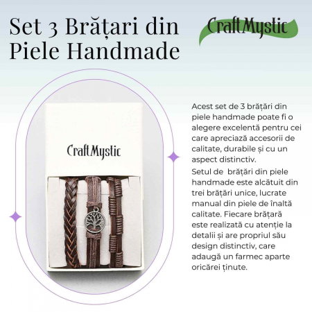 Set 3 Brățări Inedite cu Arborele Vieții si piele sintetica maro– Stil și Protecție [1]