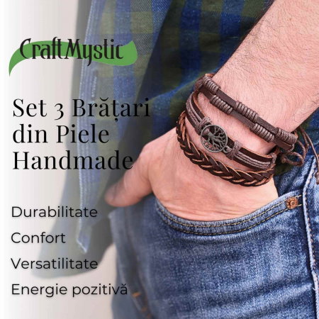 Set 3 Brățări Inedite cu Arborele Vieții si piele sintetica maro– Stil și Protecție [2]