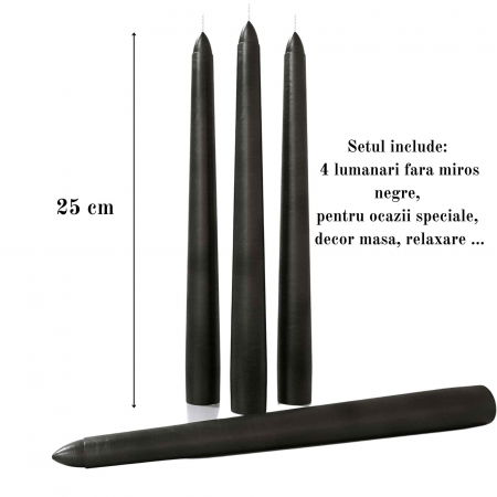 Set 4 Lumanari negre conice de 25 cm - Lumanari fara picurare si fara parfum - Perfecte ca lumanari pentru decor, ocazii speciale [1]