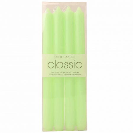 Set 4 Lumanari drepte verde lime de 25 cm - Lumanari  fara picurare si fara parfum - Perfecte ca lumanari pentru cina, ocazii speciale